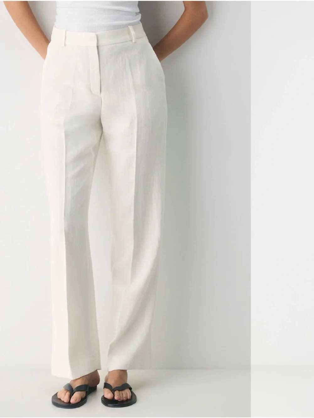 Babaton Agency Pant - Aritzia High-Rise Wide-Leg Linen Twill Pants - White